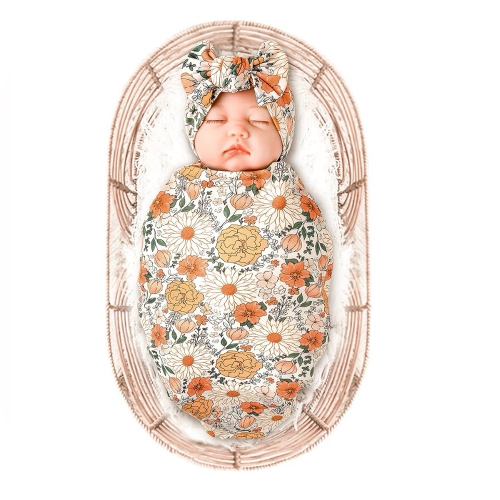 Baby Girl Newborn Receiving Blanket/Swaddle with Headband Set - *New*